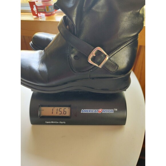 Women's Mid Rise Black Boots Size 6 Slip On Side Zipper Buckle GOOD COND Wedge - Picture 2 of 7